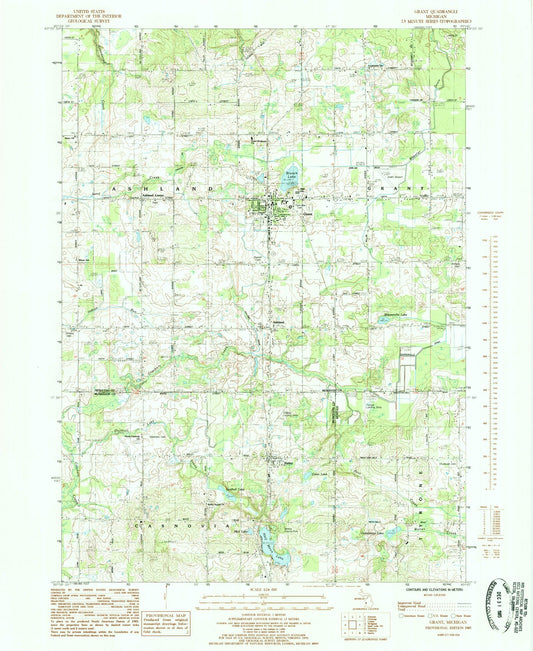 Classic USGS Grant Michigan 7.5'x7.5' Topo Map Image