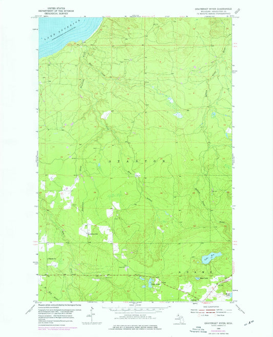 Classic USGS Graveraet River Michigan 7.5'x7.5' Topo Map Image