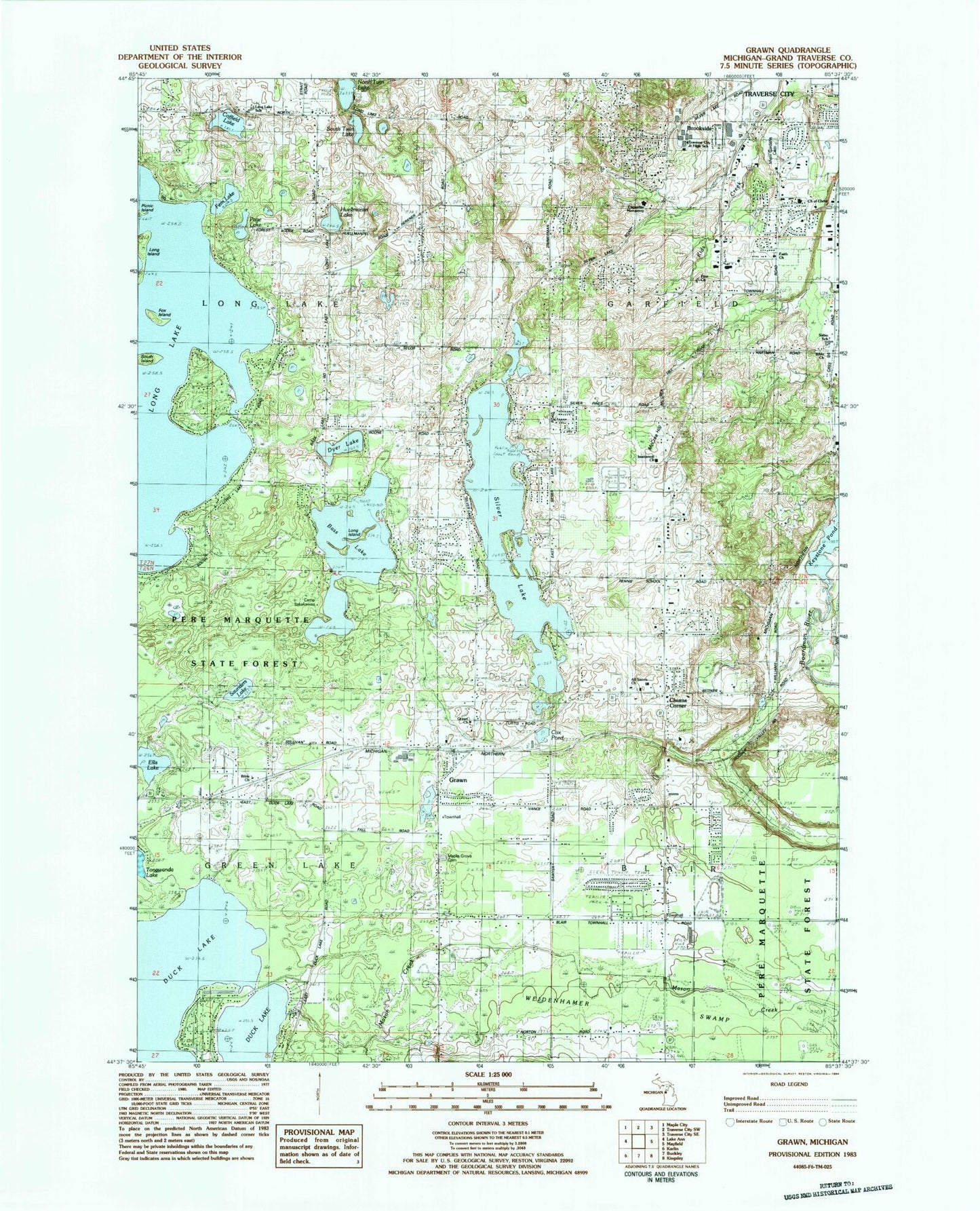Classic USGS Grawn Michigan 7.5'x7.5' Topo Map Image