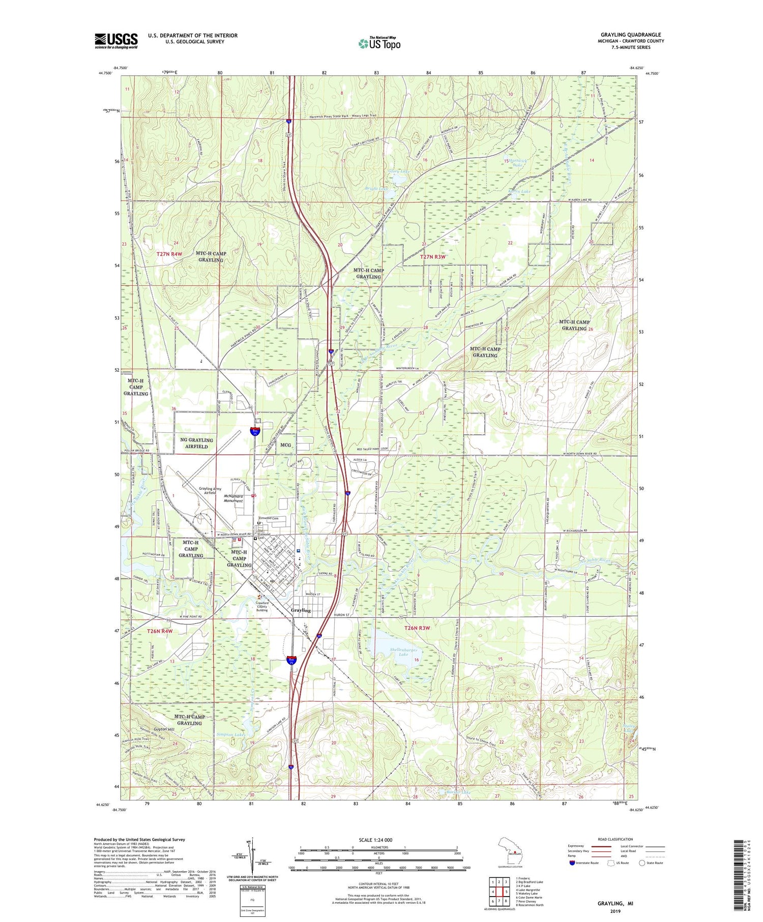 Grayling Michigan US Topo Map Image