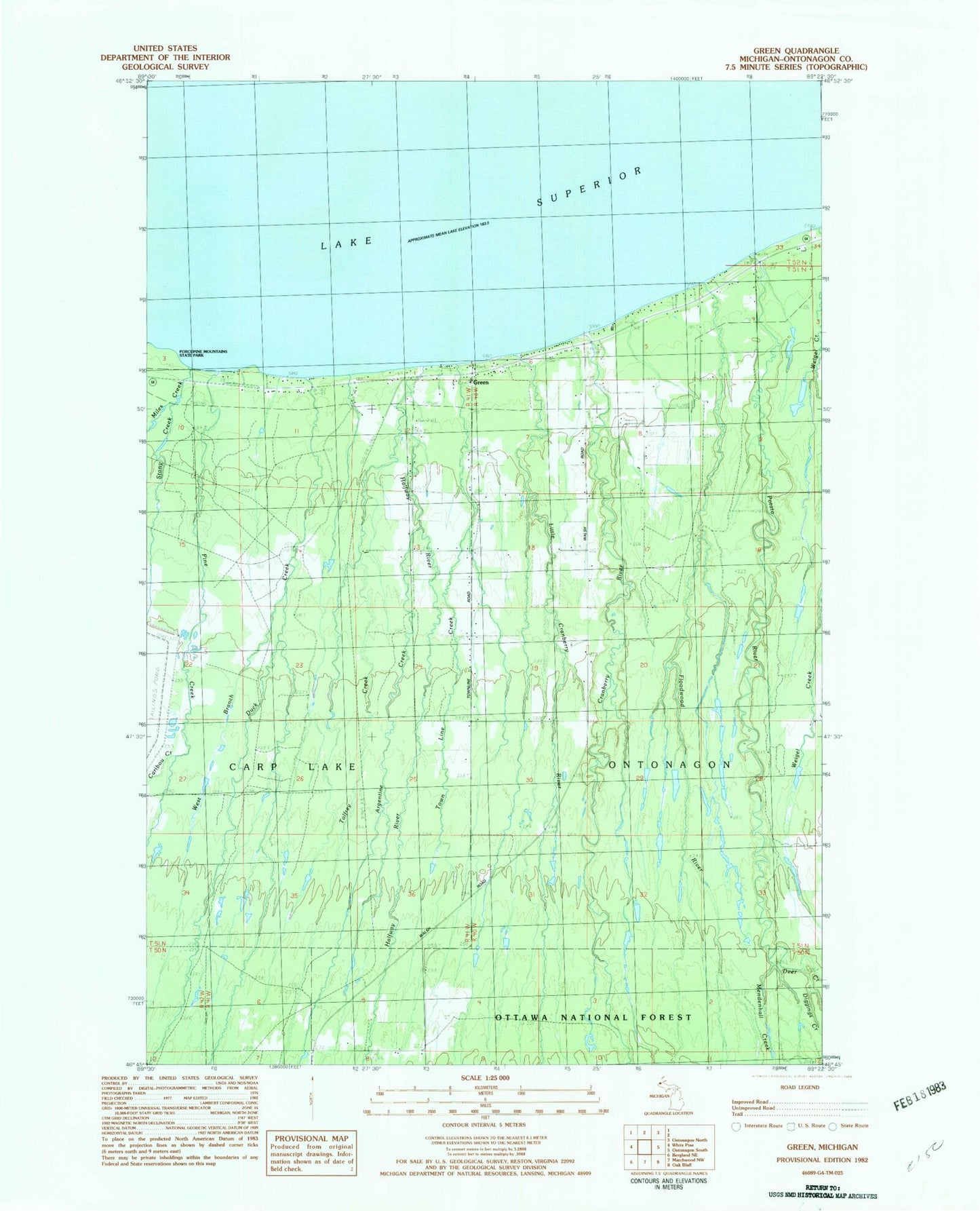 Classic USGS Green Michigan 7.5'x7.5' Topo Map Image