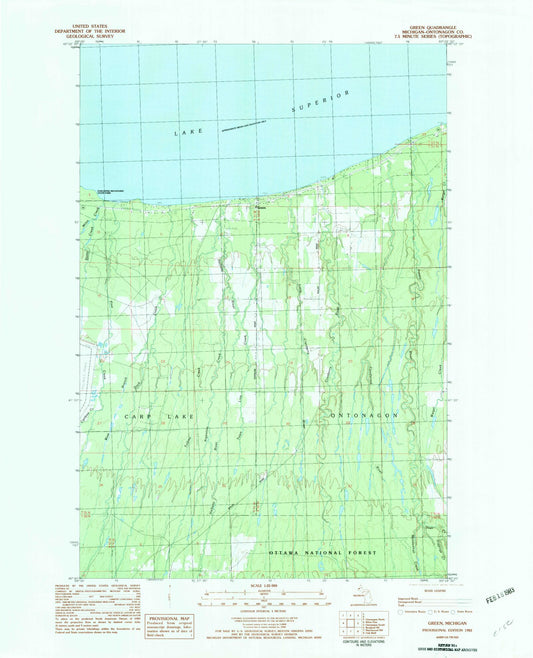 Classic USGS Green Michigan 7.5'x7.5' Topo Map Image