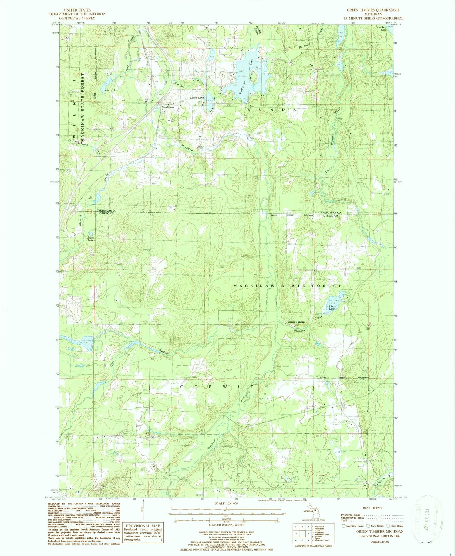 Classic USGS Green Timbers Michigan 7.5'x7.5' Topo Map Image