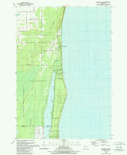 Classic USGS Greenbush Michigan 7.5'x7.5' Topo Map Image