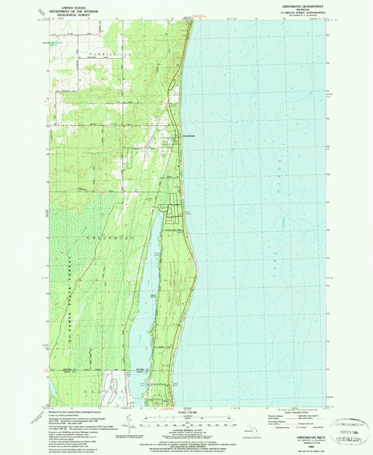 Classic USGS Greenbush Michigan 7.5'x7.5' Topo Map Image
