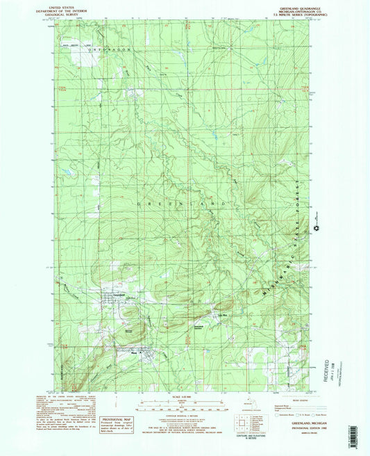 Classic USGS Greenland Michigan 7.5'x7.5' Topo Map Image