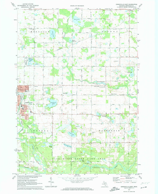 Classic USGS Greenville East Michigan 7.5'x7.5' Topo Map Image