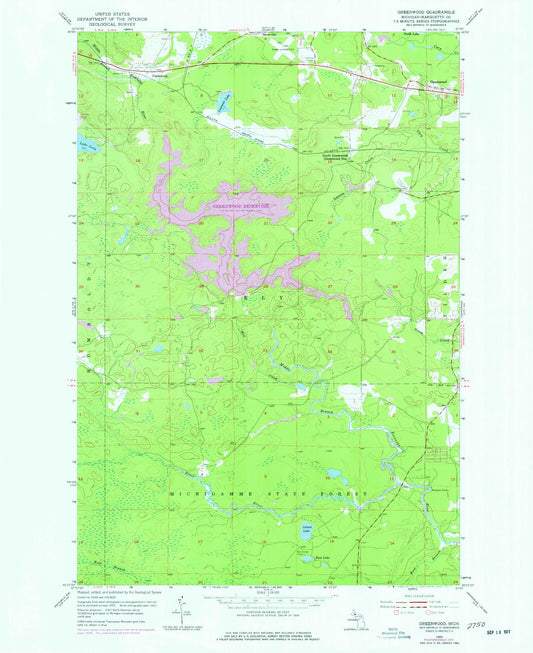 Classic USGS Greenwood Michigan 7.5'x7.5' Topo Map Image