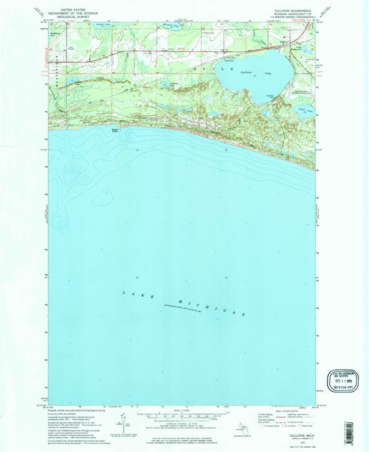 Classic USGS Gulliver Michigan 7.5'x7.5' Topo Map Image