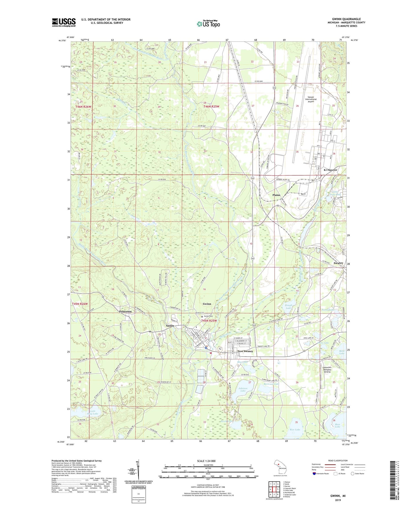 Gwinn Michigan US Topo Map Image