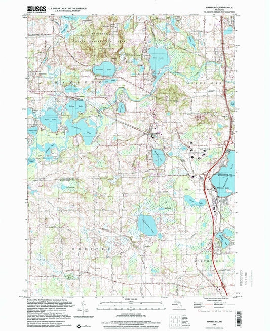 Classic USGS Hamburg Michigan 7.5'x7.5' Topo Map Image
