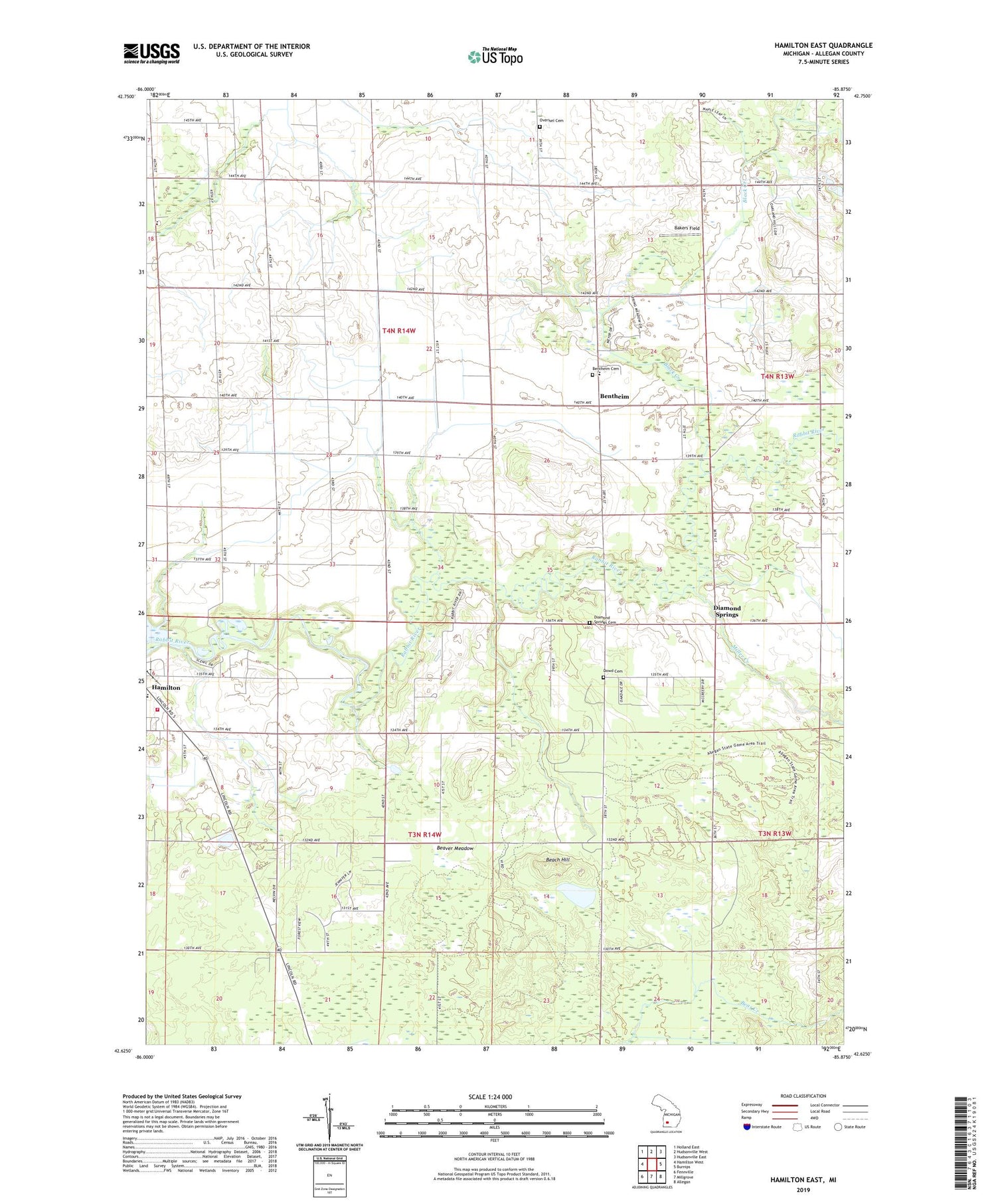 Hamilton East Michigan US Topo Map Image