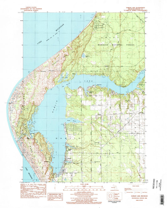 Classic USGS Hamlin Lake Michigan 7.5'x7.5' Topo Map Image