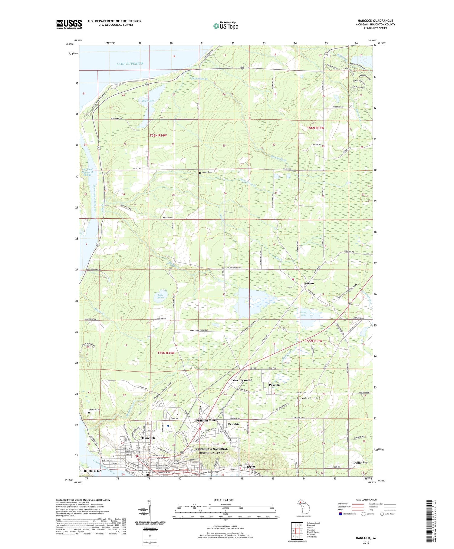 Hancock Michigan US Topo Map Image