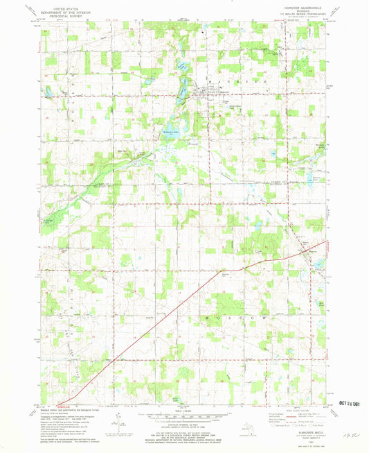 Classic USGS Hanover Michigan 7.5'x7.5' Topo Map Image