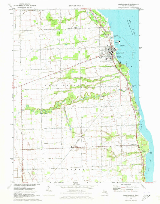 Classic USGS Harbor Beach Michigan 7.5'x7.5' Topo Map Image