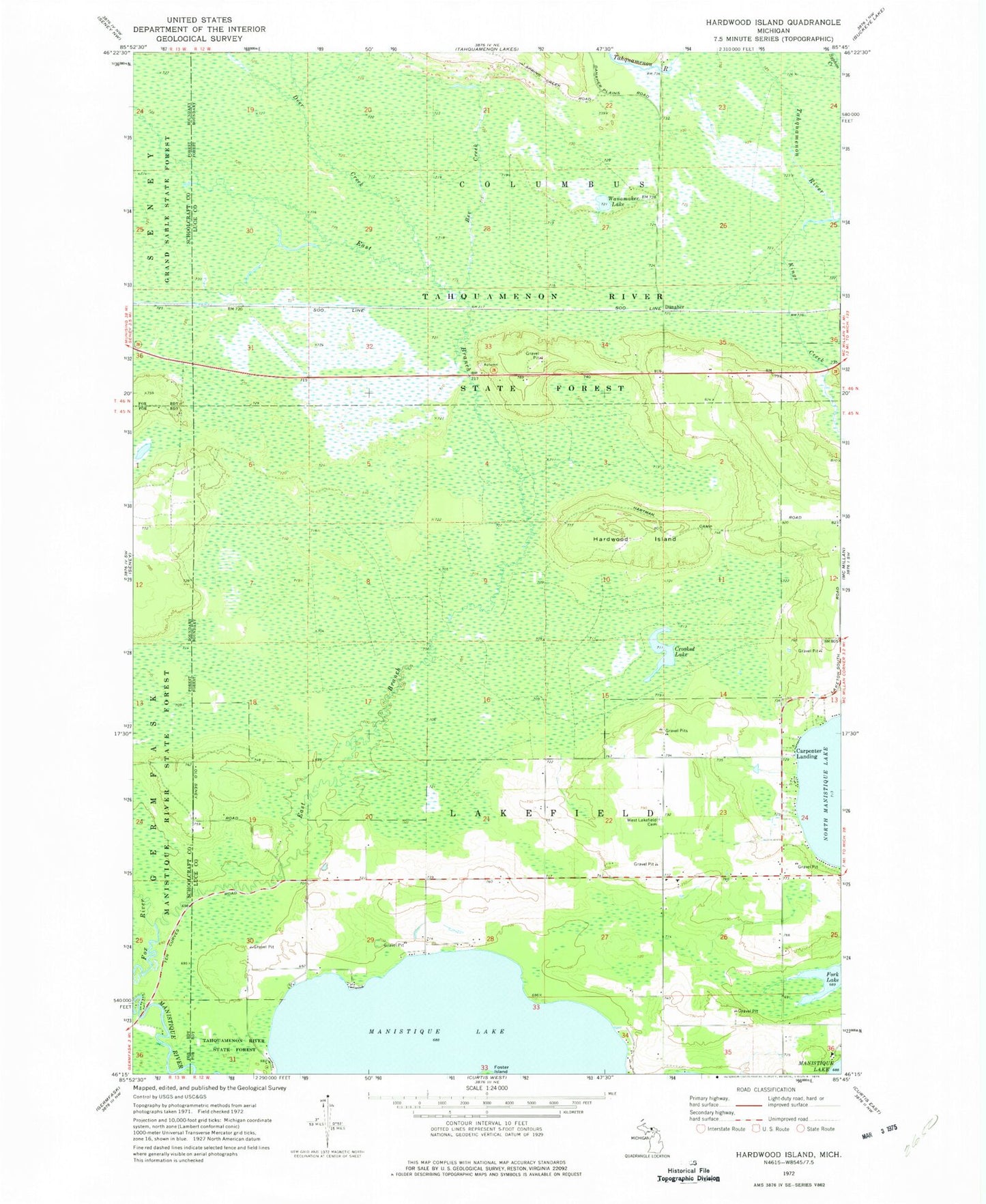 Classic USGS Hardwood Island Michigan 7.5'x7.5' Topo Map Image
