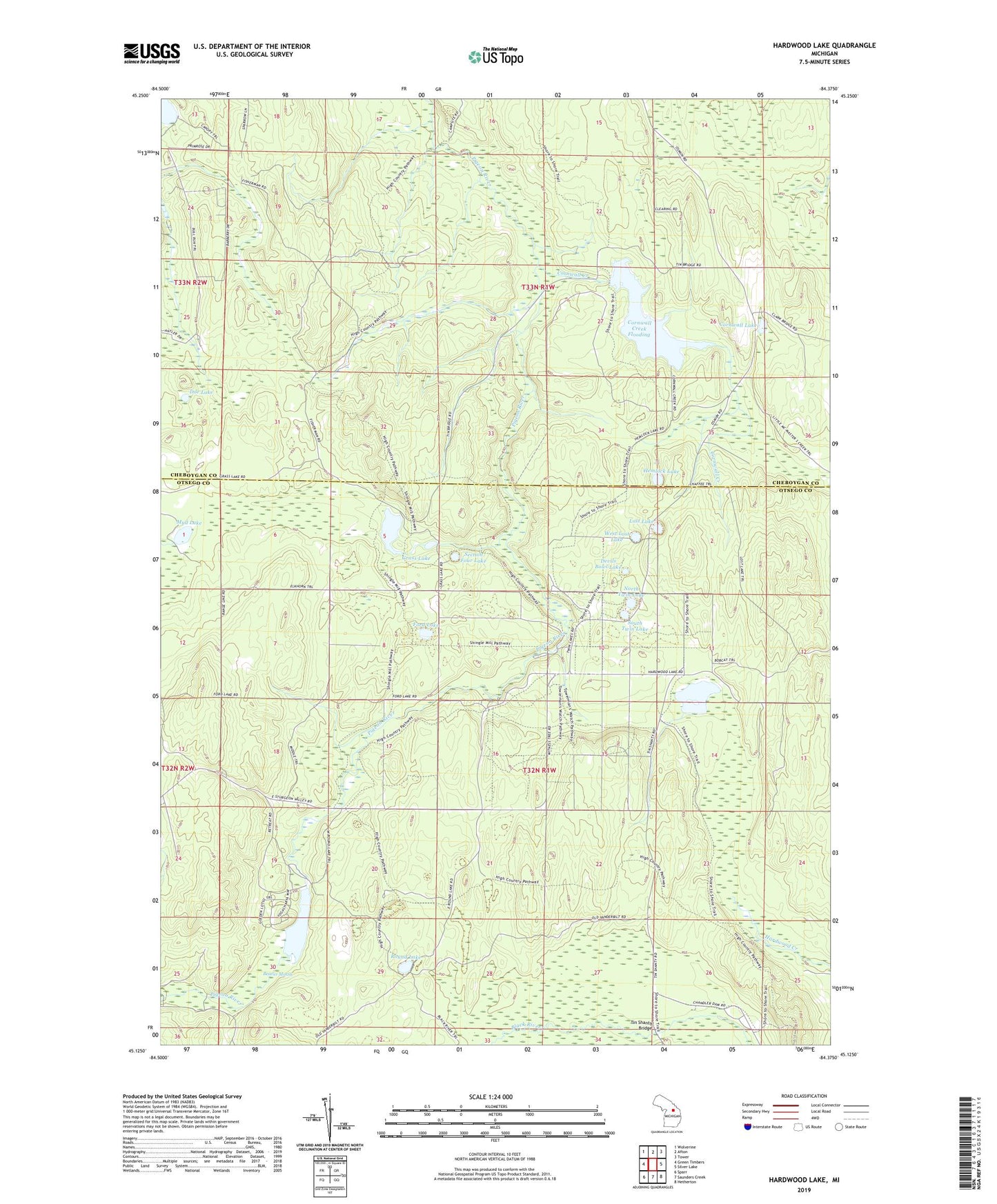 Hardwood Lake Michigan US Topo Map Image