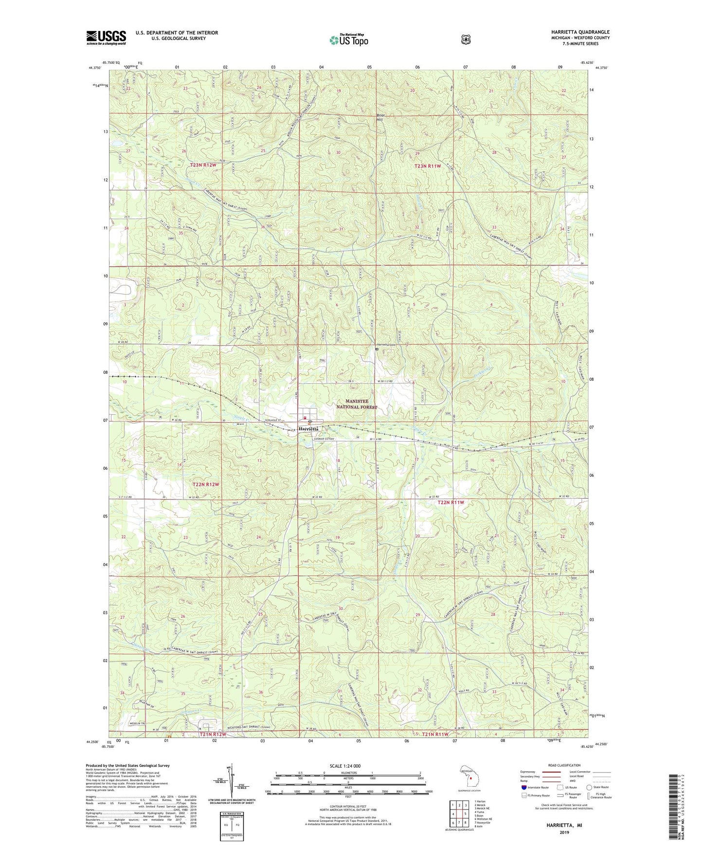 Harrietta Michigan US Topo Map Image