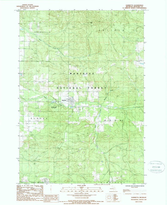 Classic USGS Harrietta Michigan 7.5'x7.5' Topo Map Image