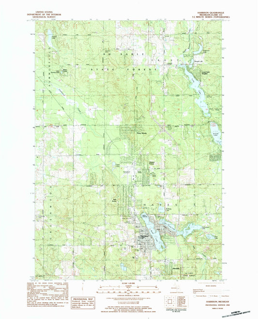 Classic USGS Harrison Michigan 7.5'x7.5' Topo Map Image