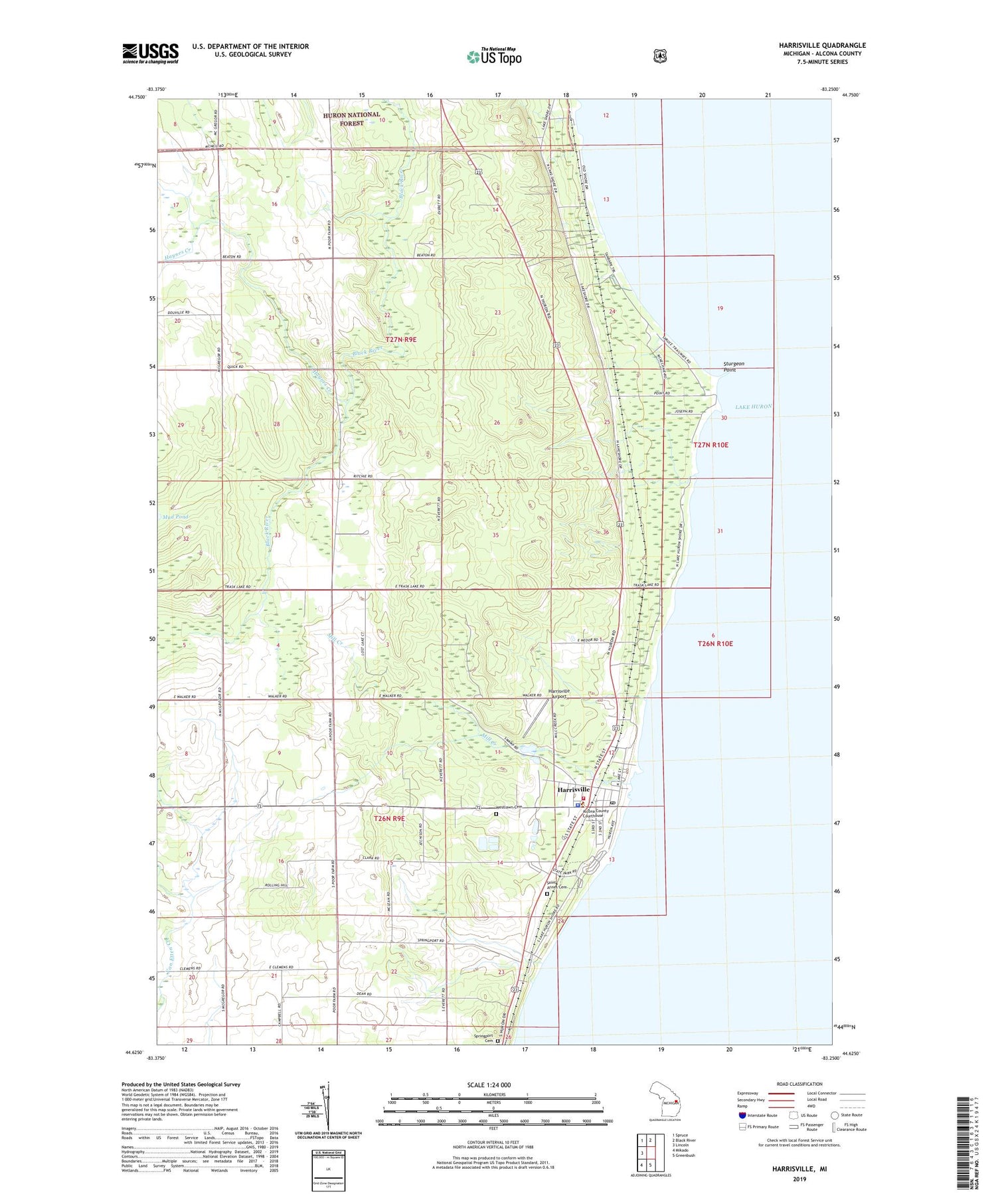 Harrisville Michigan US Topo Map Image