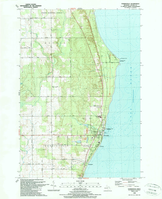 Classic USGS Harrisville Michigan 7.5'x7.5' Topo Map Image