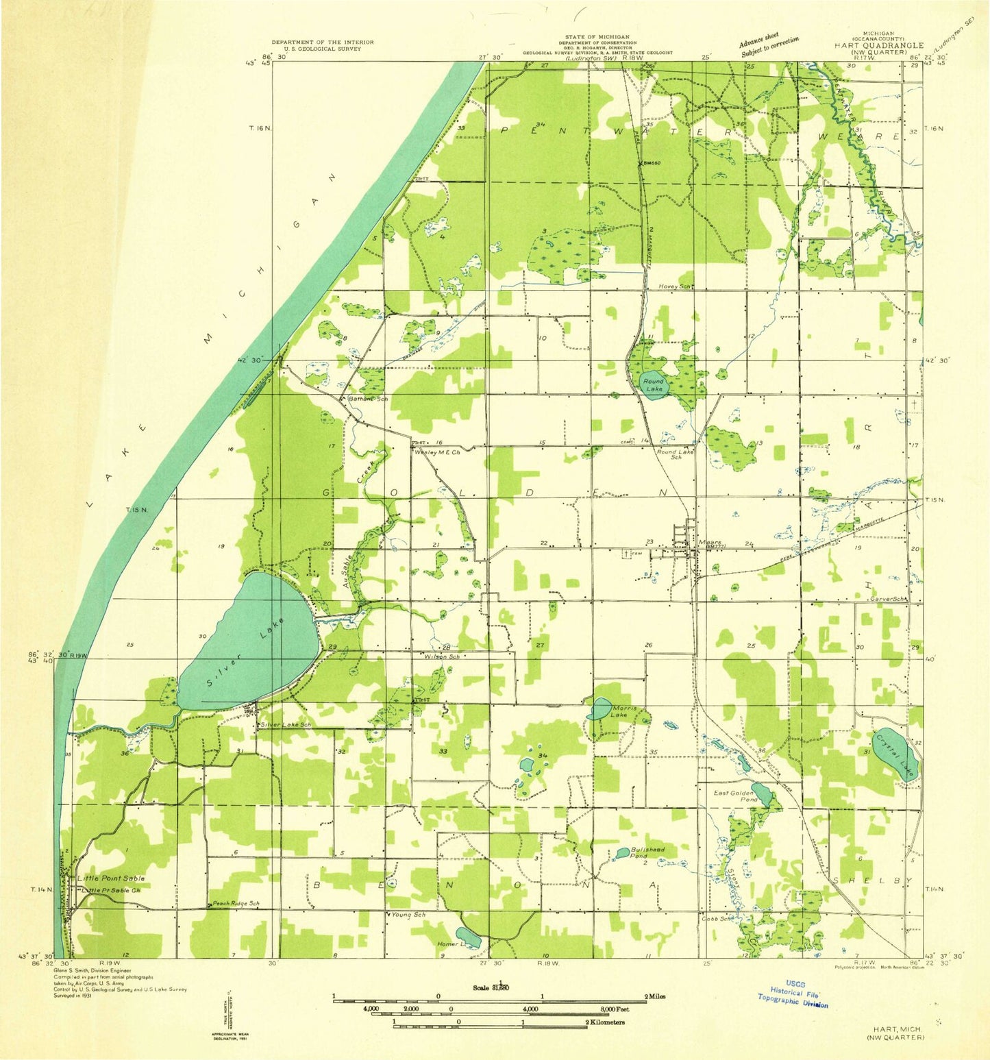Classic USGS Mears Michigan 7.5'x7.5' Topo Map Image