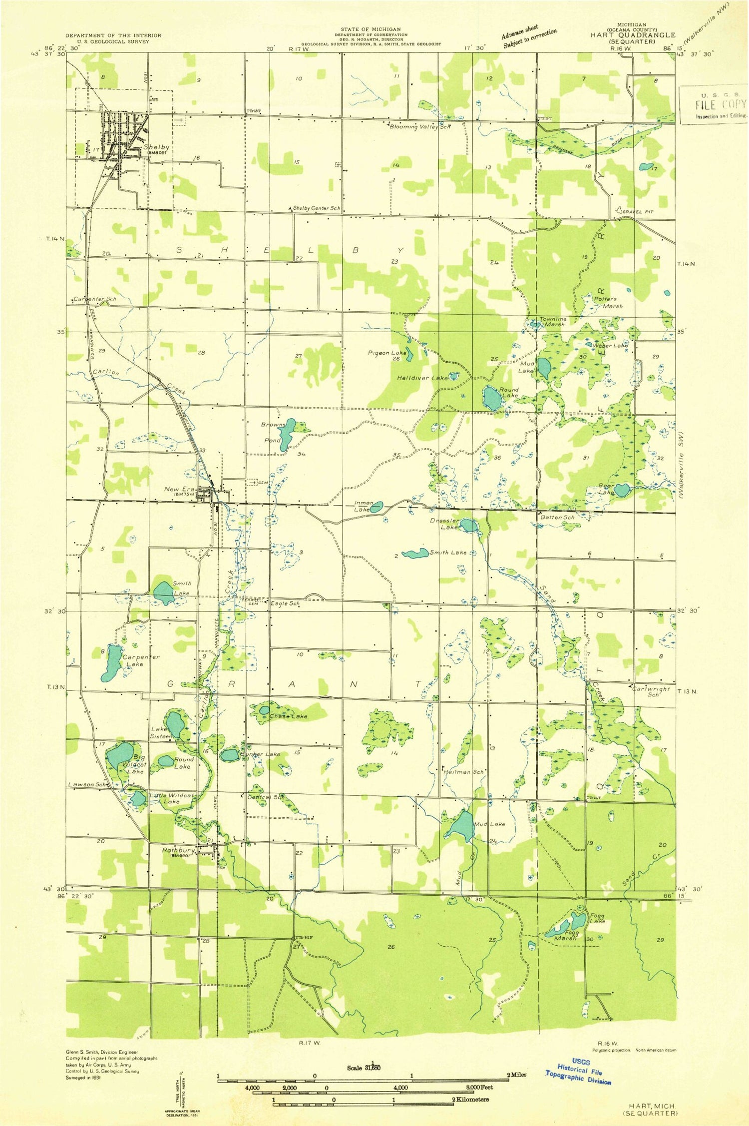 Classic USGS Shelby Michigan 7.5'x7.5' Topo Map Image