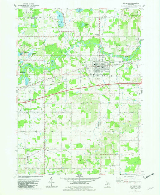 Classic USGS Hartford Michigan 7.5'x7.5' Topo Map Image