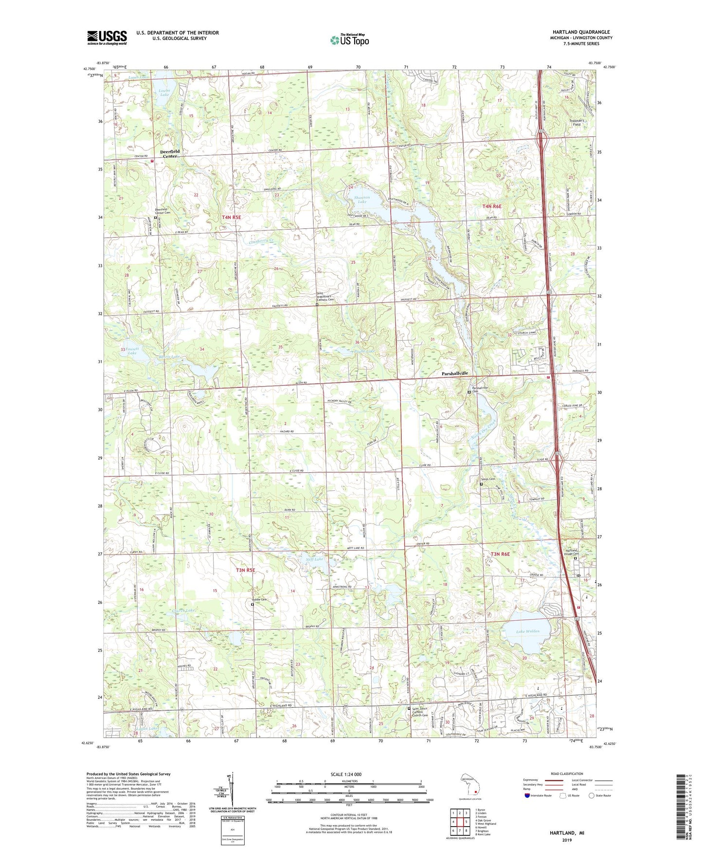 Hartland Michigan US Topo Map Image