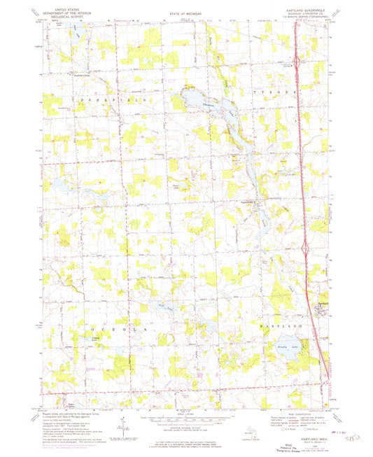 Classic USGS Hartland Michigan 7.5'x7.5' Topo Map Image