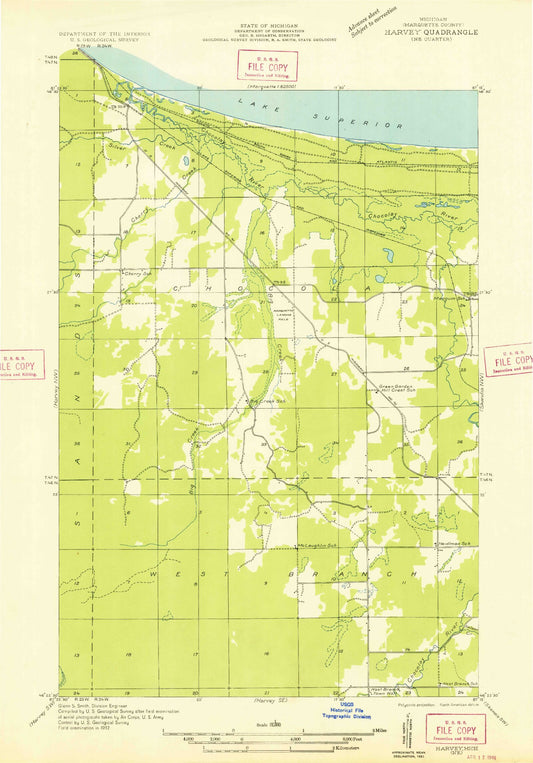 Classic USGS Harvey Michigan 7.5'x7.5' Topo Map Image