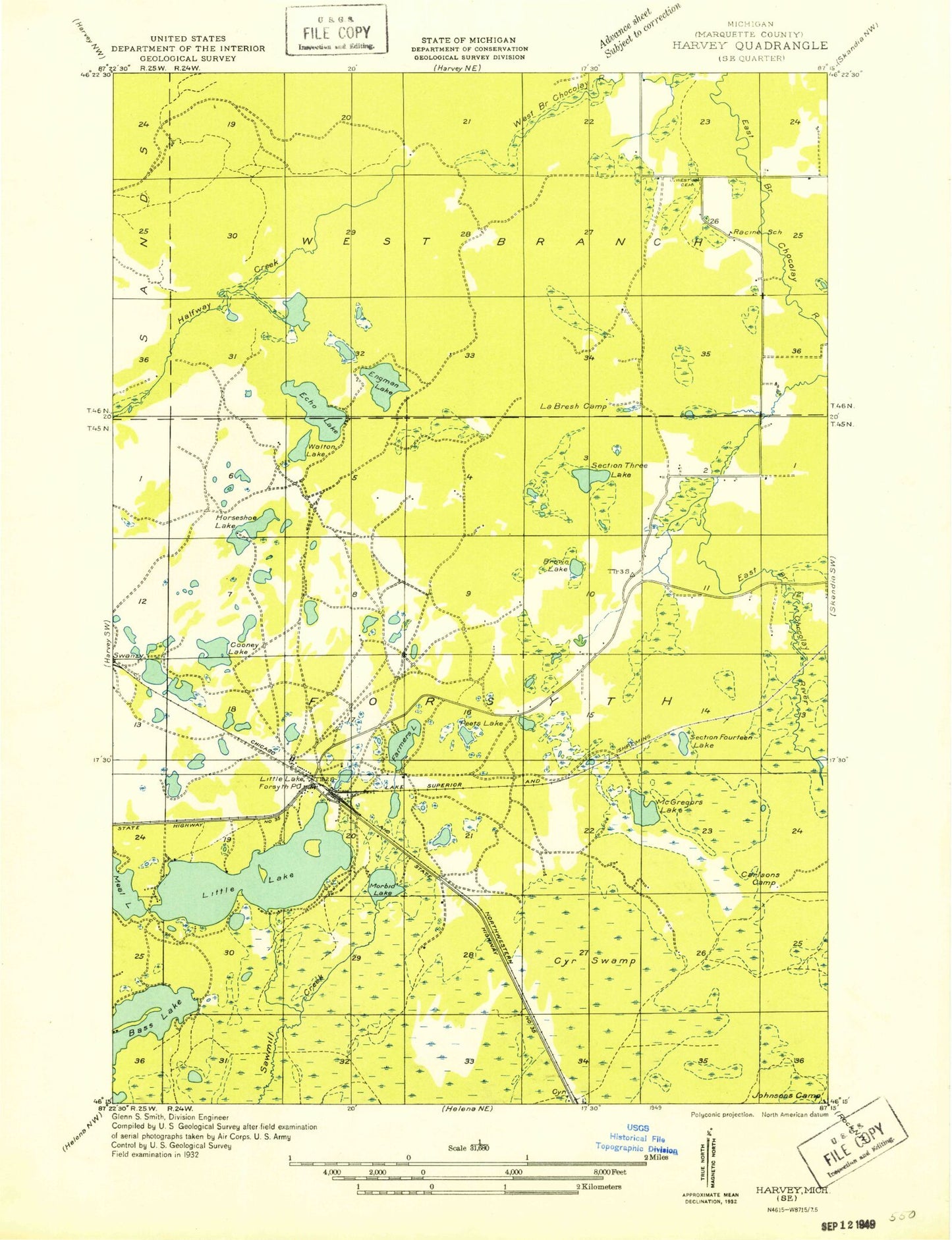 Classic USGS Little Lake Michigan 7.5'x7.5' Topo Map Image