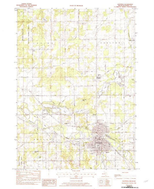 Classic USGS Hastings Michigan 7.5'x7.5' Topo Map Image
