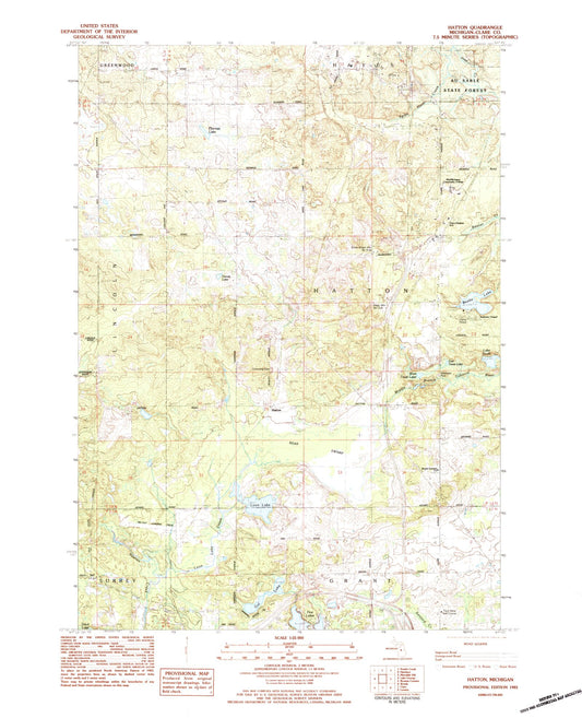 Classic USGS Hatton Michigan 7.5'x7.5' Topo Map Image