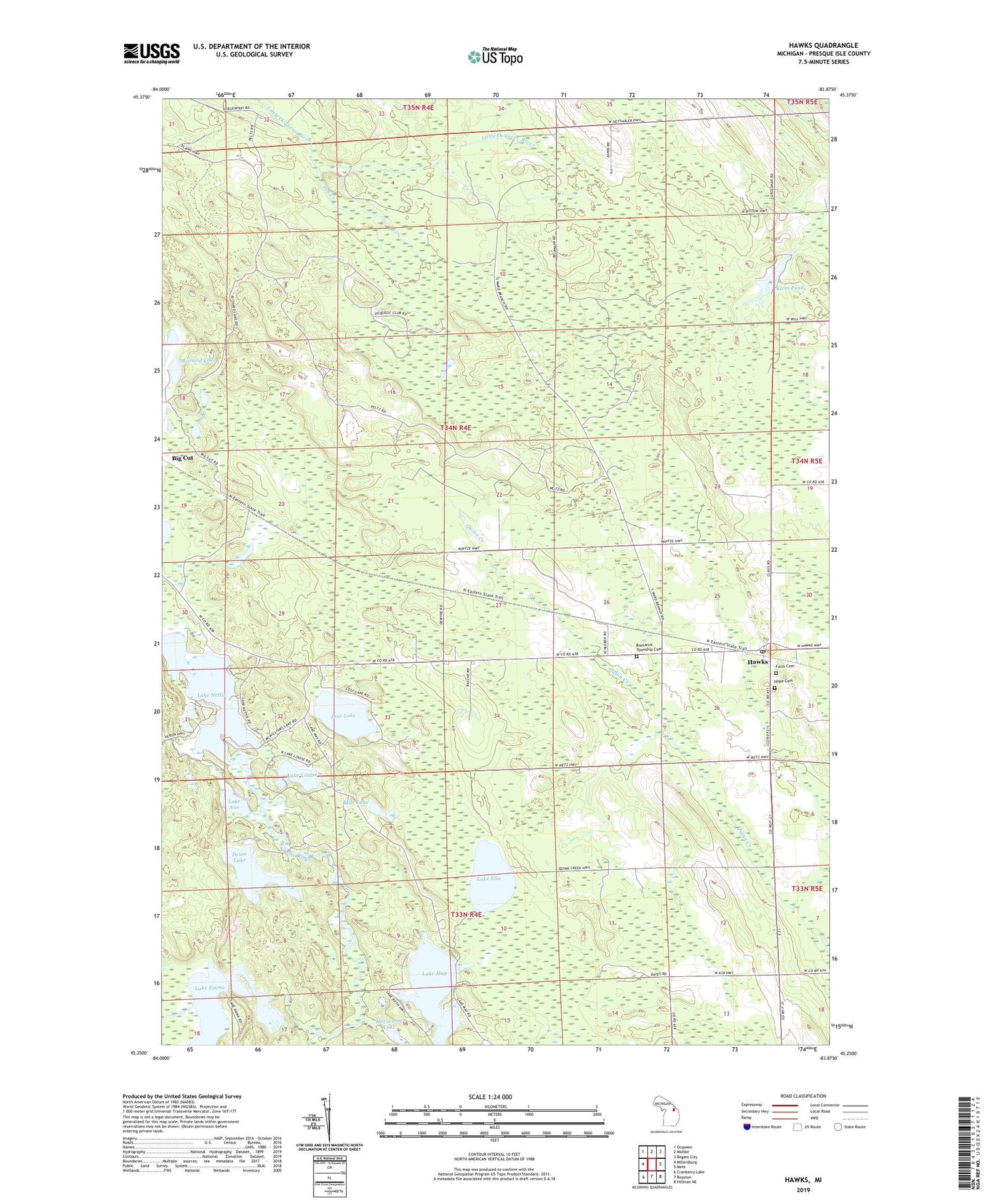Hawks Michigan US Topo Map Image