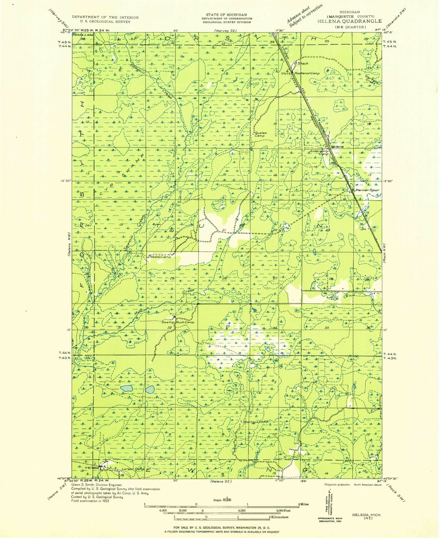 Classic USGS Helena Michigan 7.5'x7.5' Topo Map Image