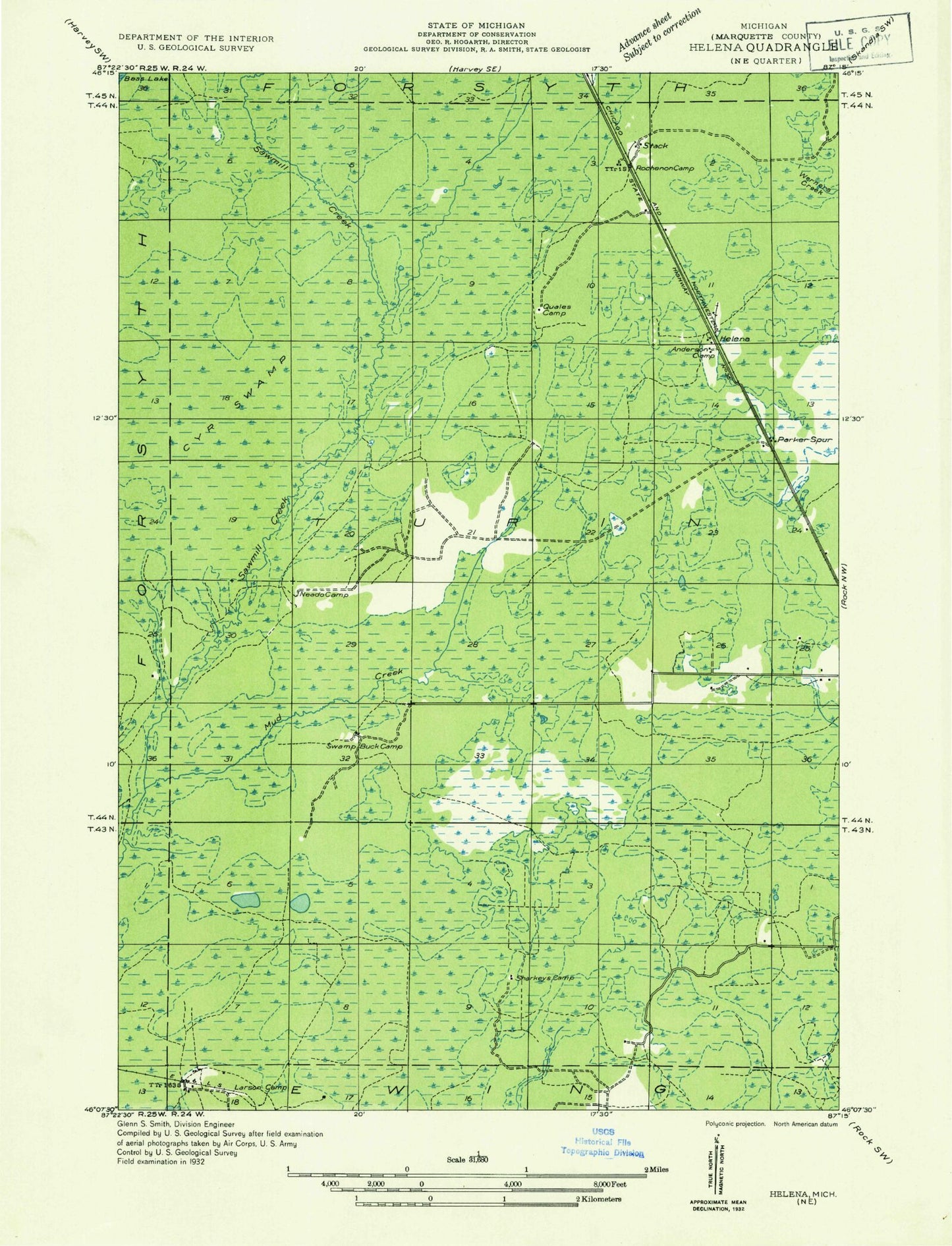 Classic USGS Helena Michigan 7.5'x7.5' Topo Map Image