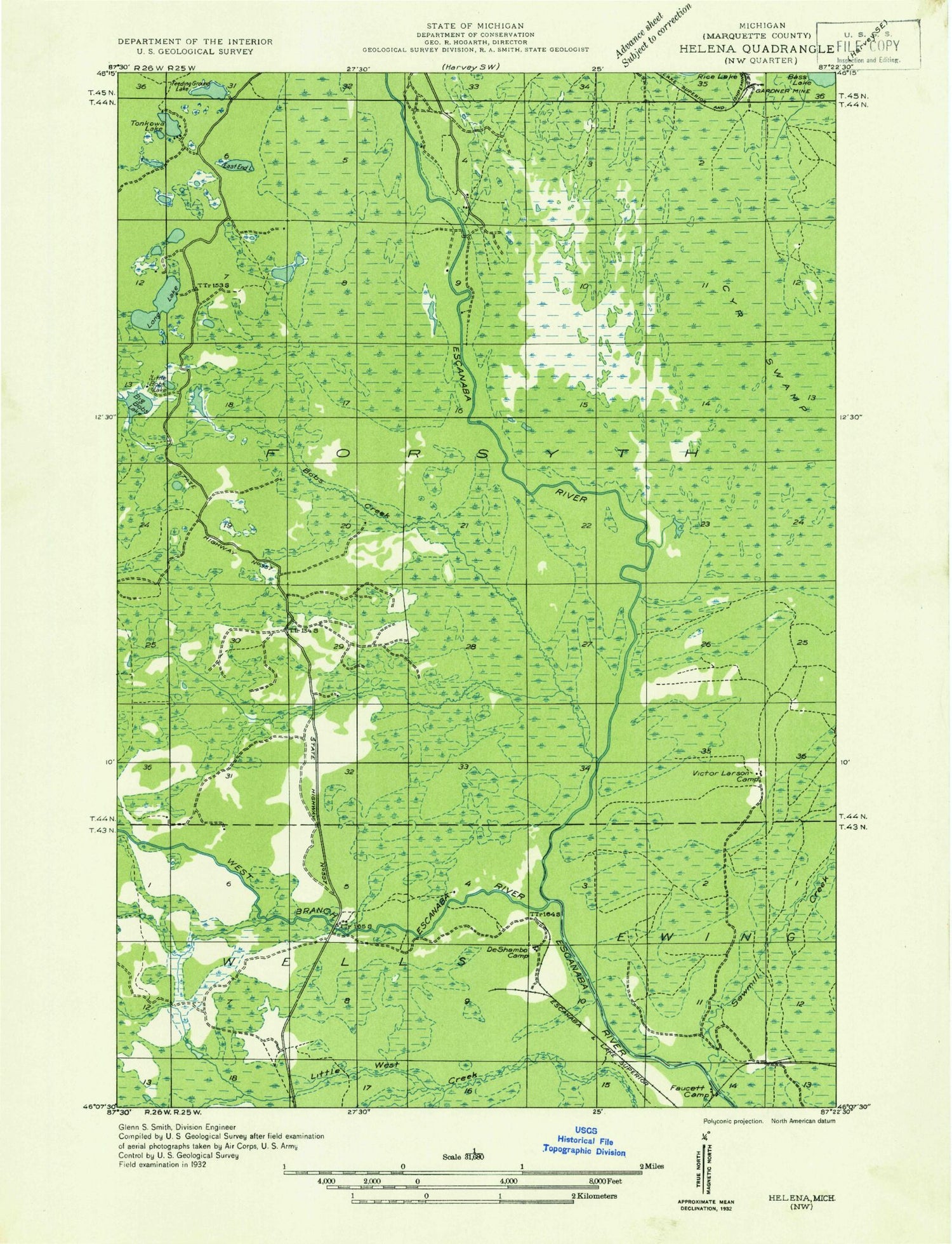 Classic USGS Anderson Lake Michigan 7.5'x7.5' Topo Map Image