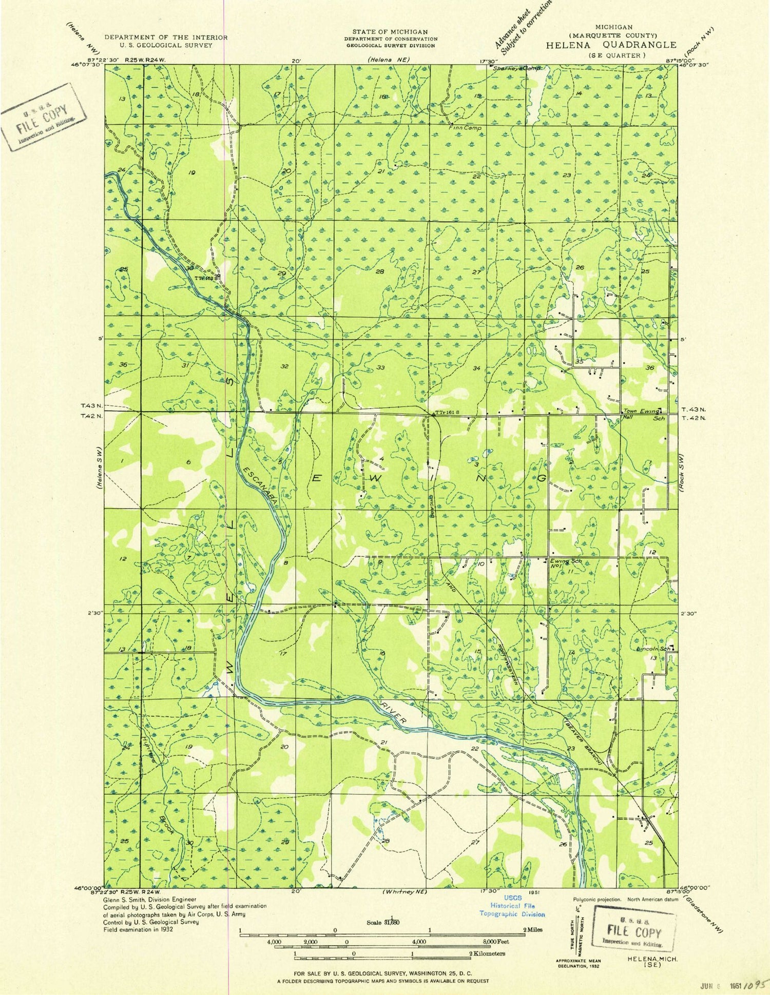 Classic USGS Swimming Hole Creek Michigan 7.5'x7.5' Topo Map Image