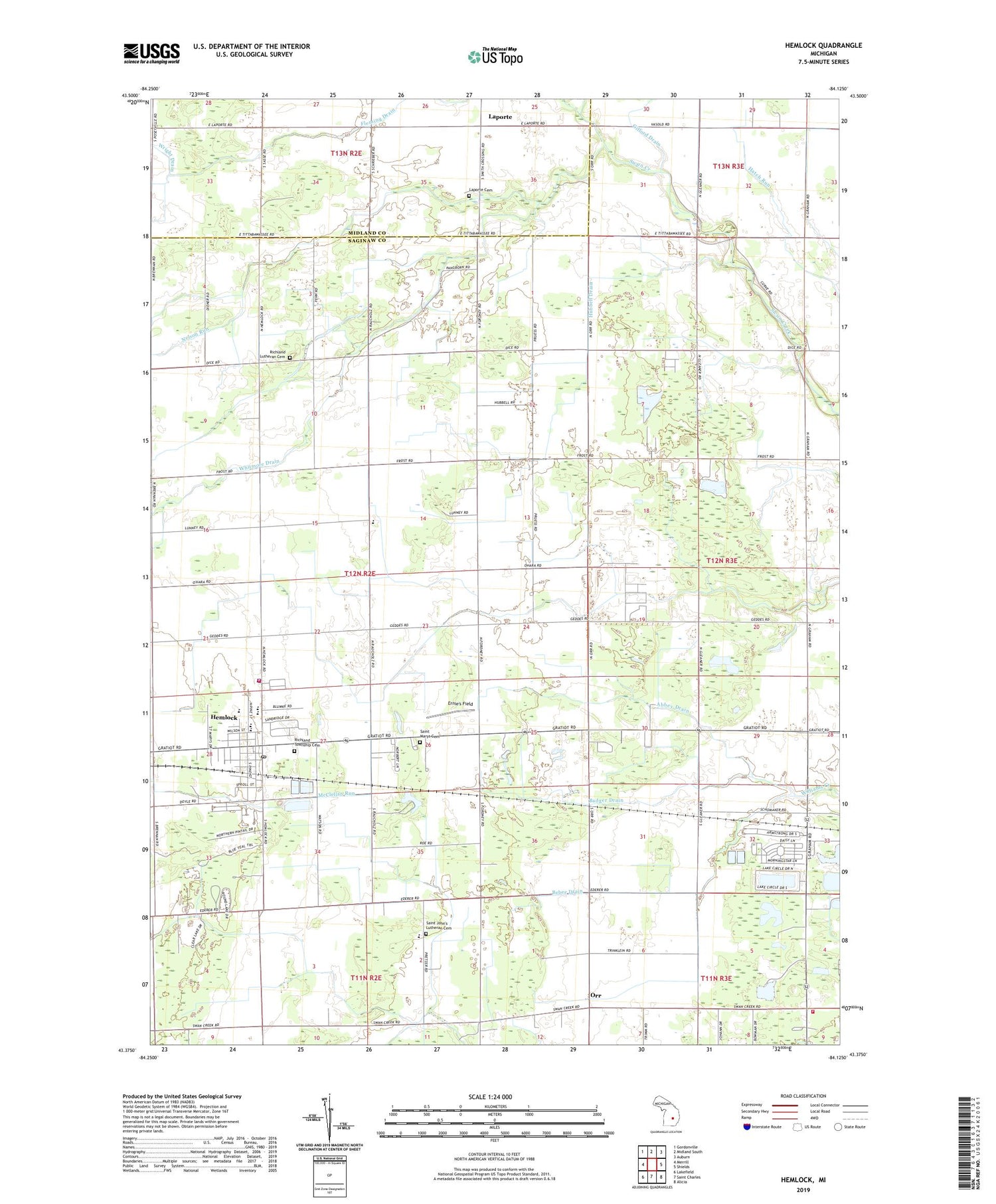 Hemlock Michigan US Topo Map Image