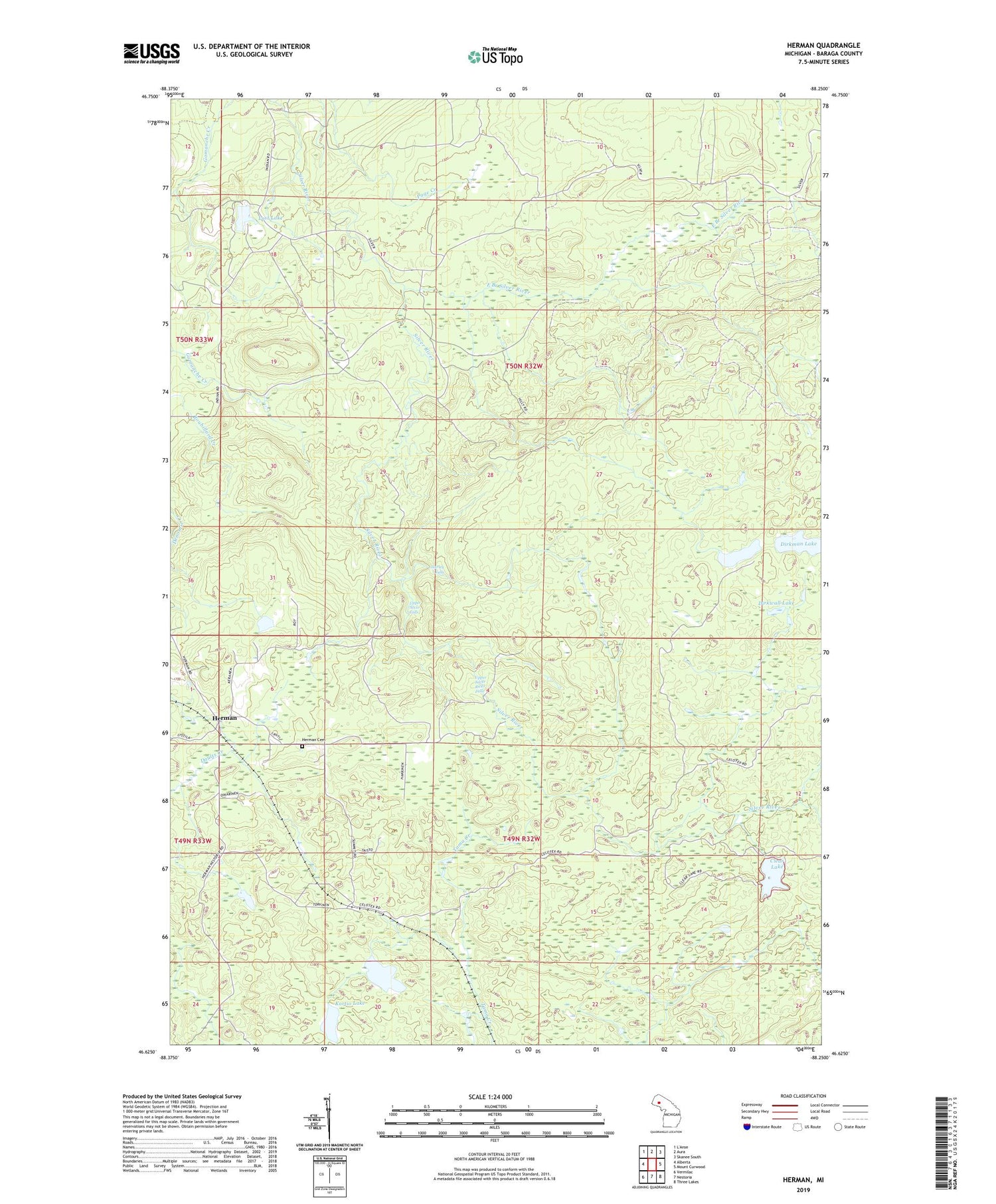 Herman Michigan US Topo Map Image