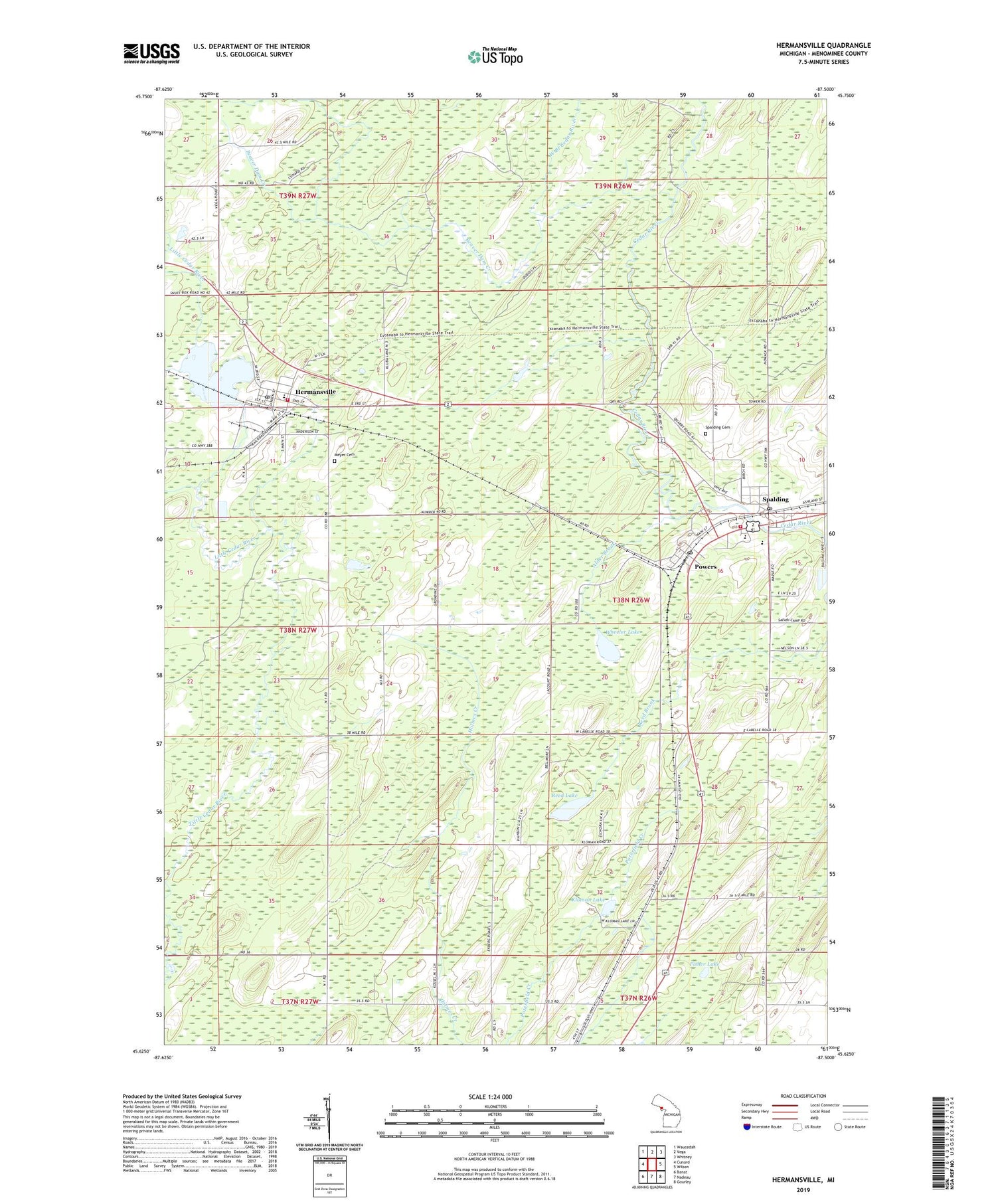 Hermansville Michigan US Topo Map Image