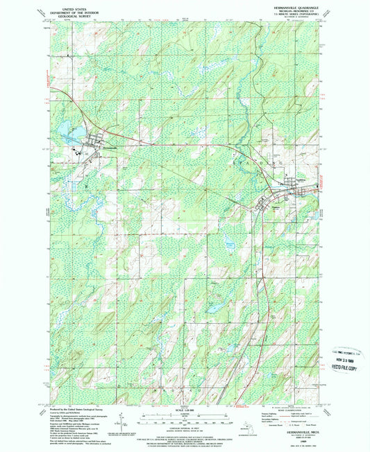 Classic USGS Hermansville Michigan 7.5'x7.5' Topo Map Image