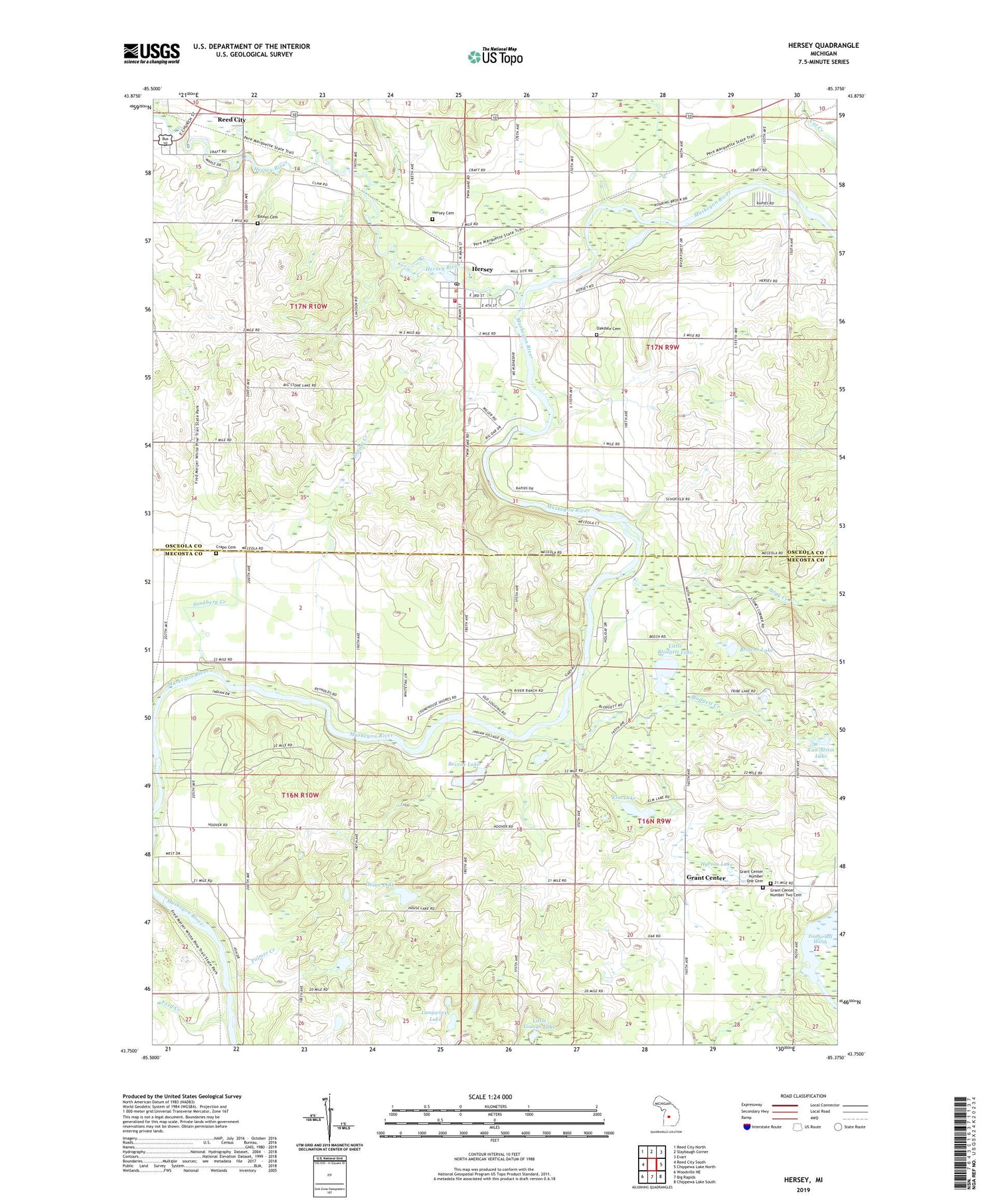 Hersey Michigan US Topo Map Image