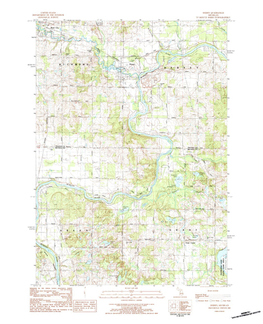 Classic USGS Hersey Michigan 7.5'x7.5' Topo Map Image