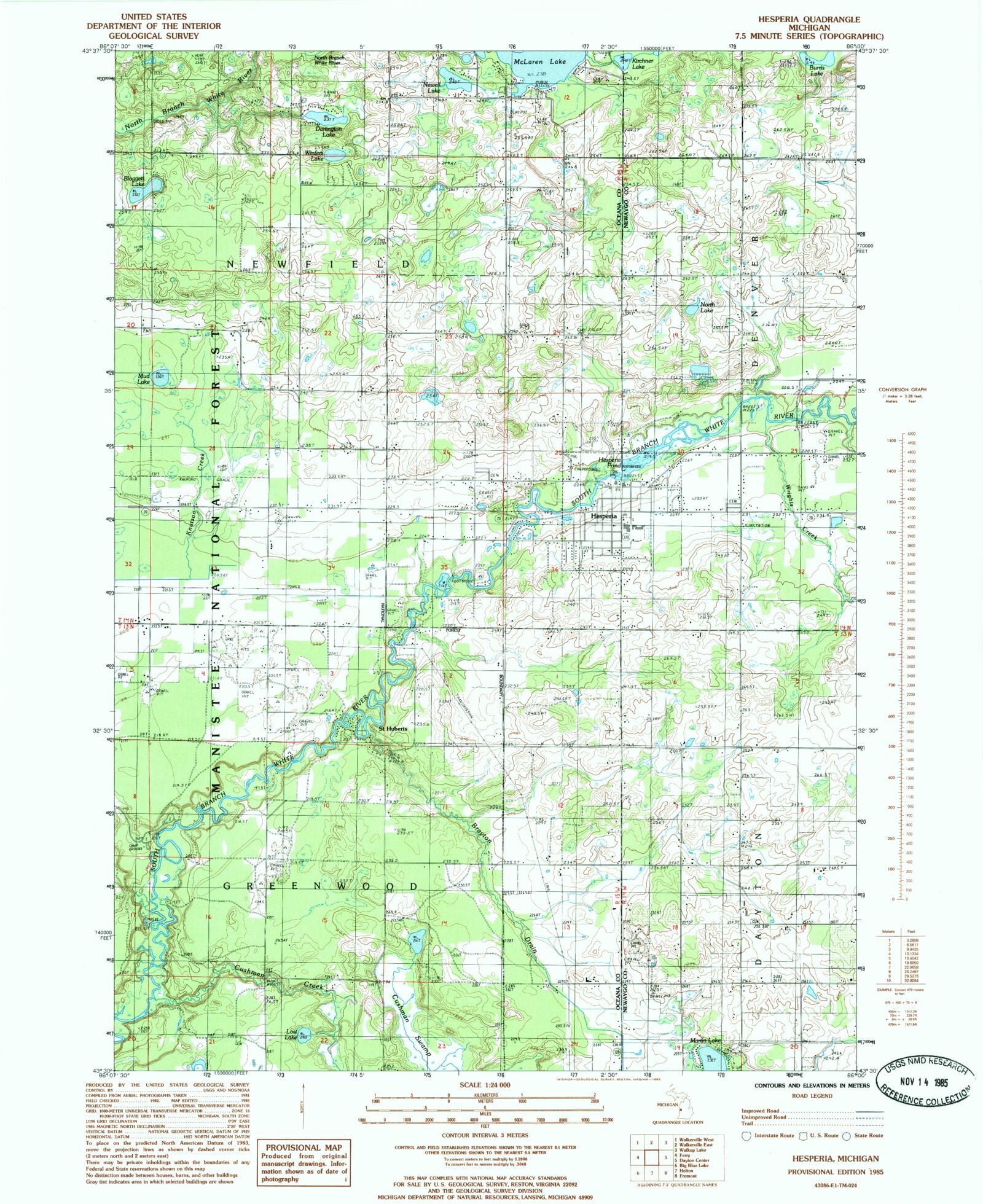 Classic USGS Hesperia Michigan 7.5'x7.5' Topo Map MyTopo Map Store