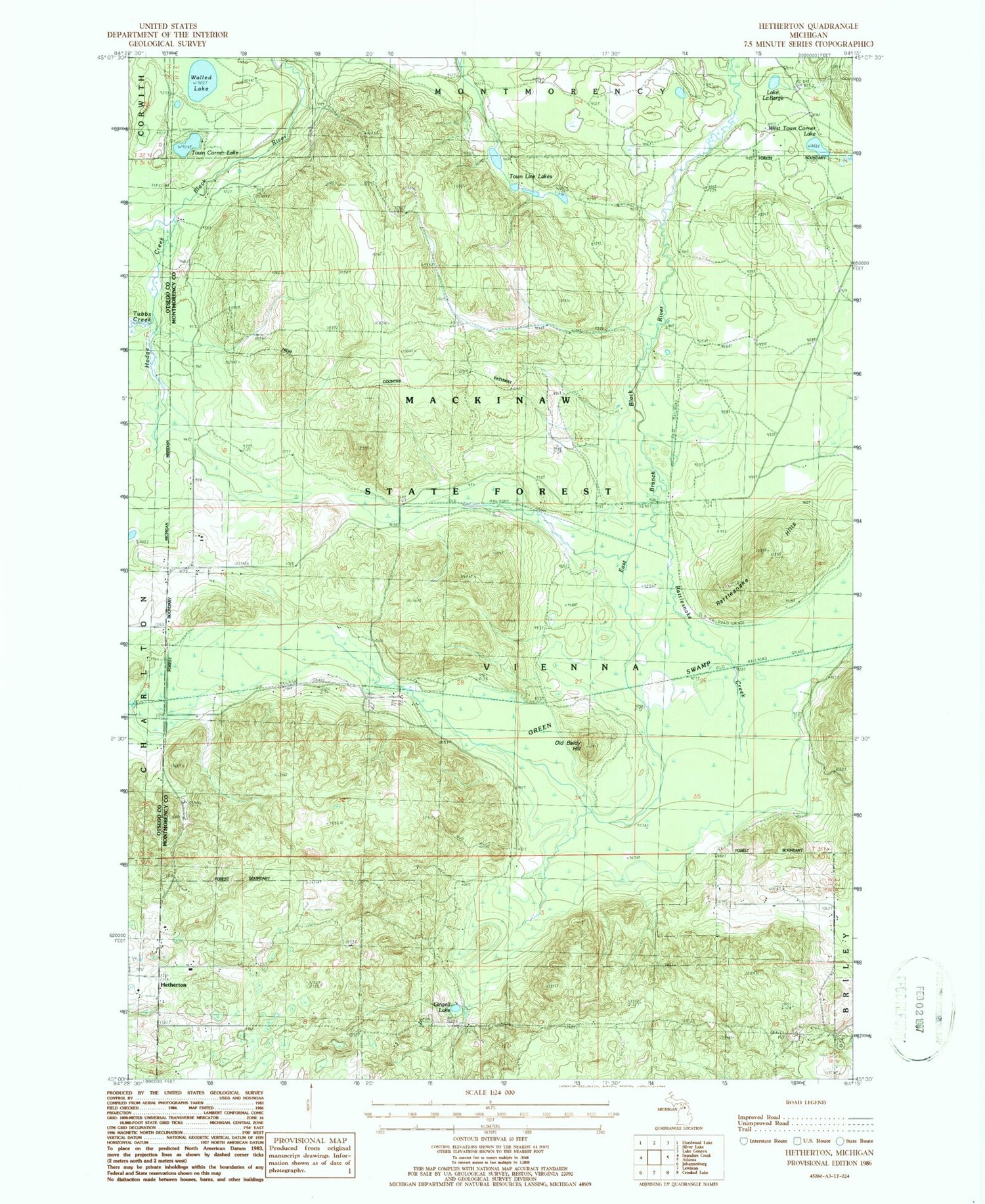 Classic USGS Hetherton Michigan 7.5'x7.5' Topo Map Image