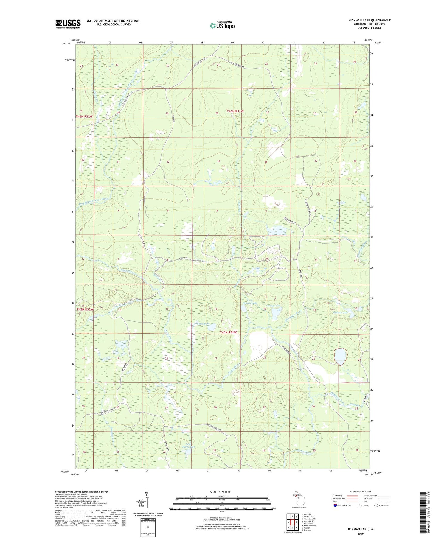 Hickman Lake Michigan US Topo Map Image